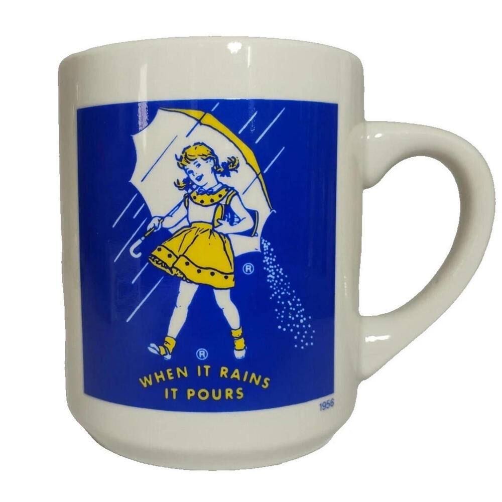 Morton Salt Company Coffee Cup Mug Tea Retro 1956 When it Rains It Pours VTG